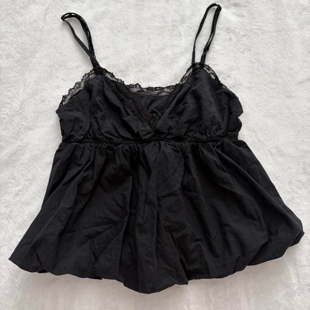 Babydoll Black Lace Tank Top Women's M Y2K Vintage 2000s Swan Sleeveless